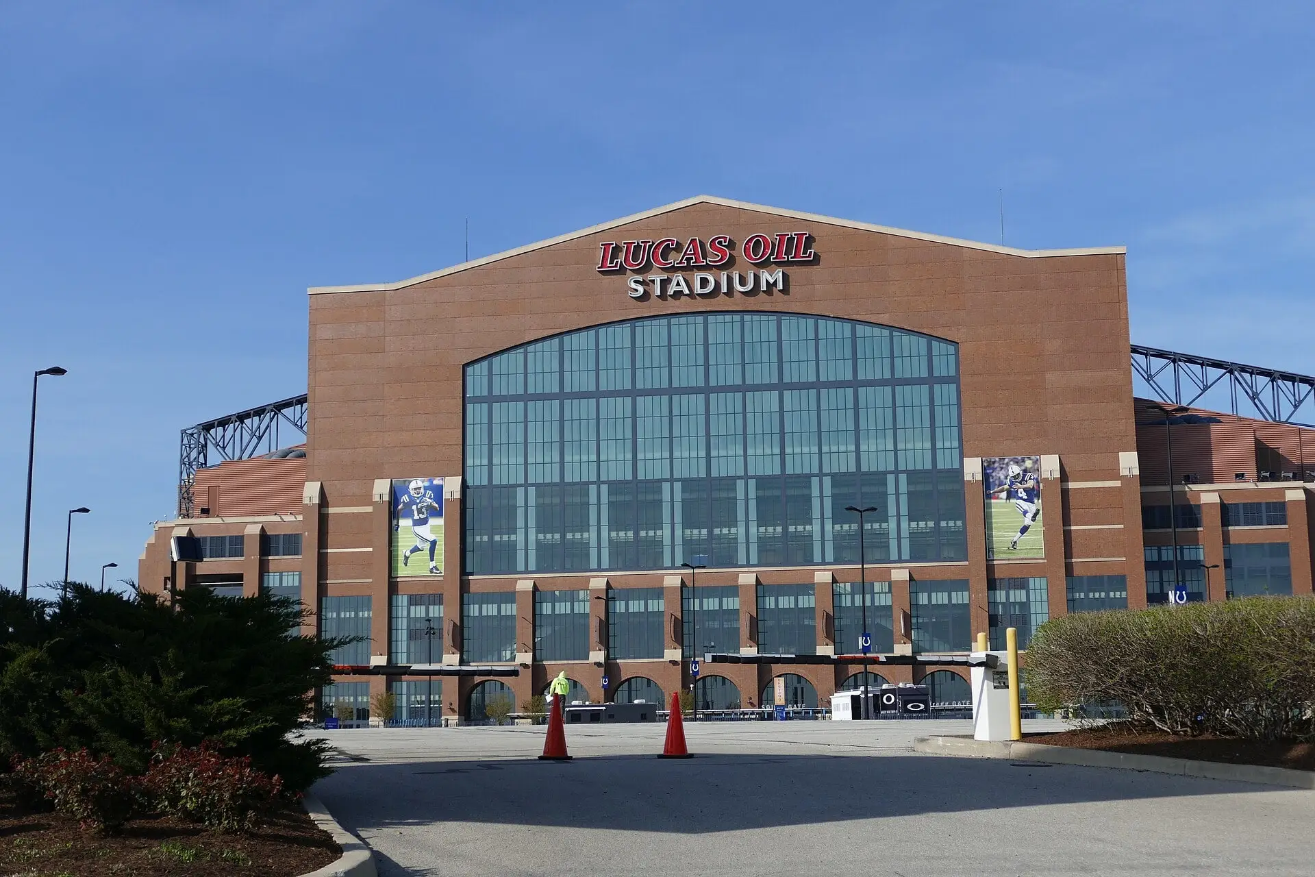 Brick exterior of Lucas Oil Stadium in downtown Indianapolis, April 2016