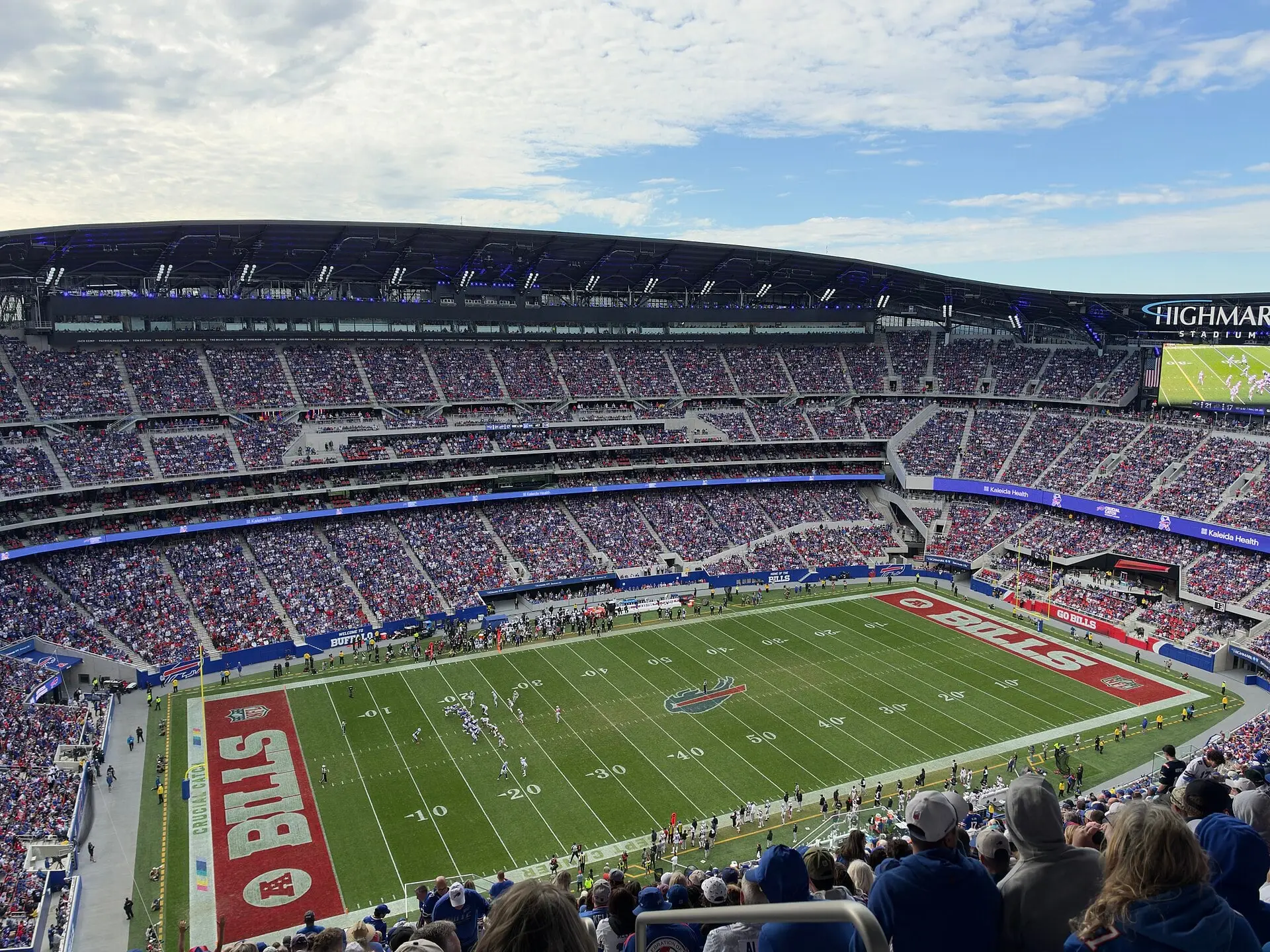 Highmark Stadium in Orchard Park under a daytime sky, photographed in early October 2026