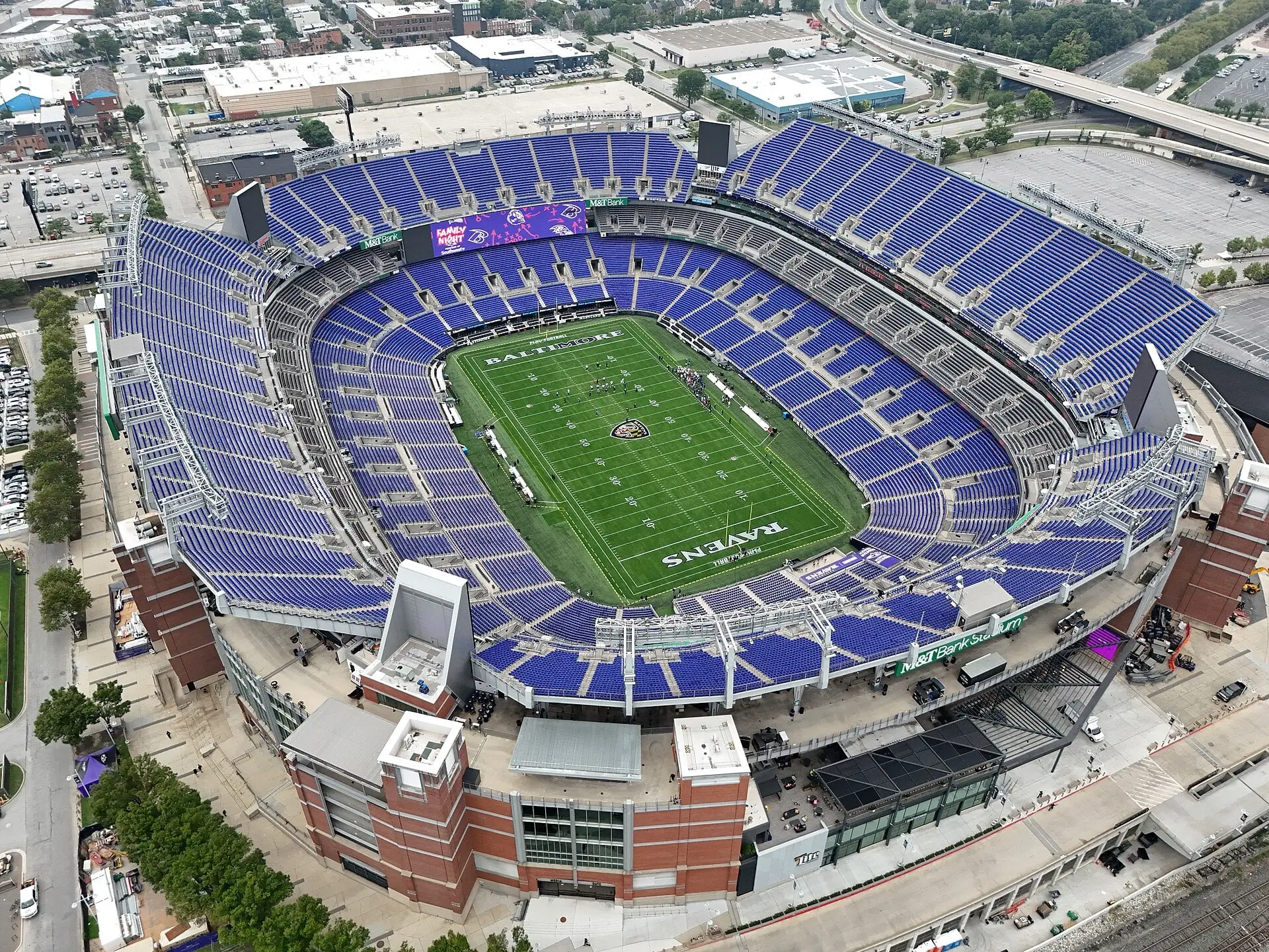 Exterior of M&T Bank Stadium in Baltimore, photographed in August 2025