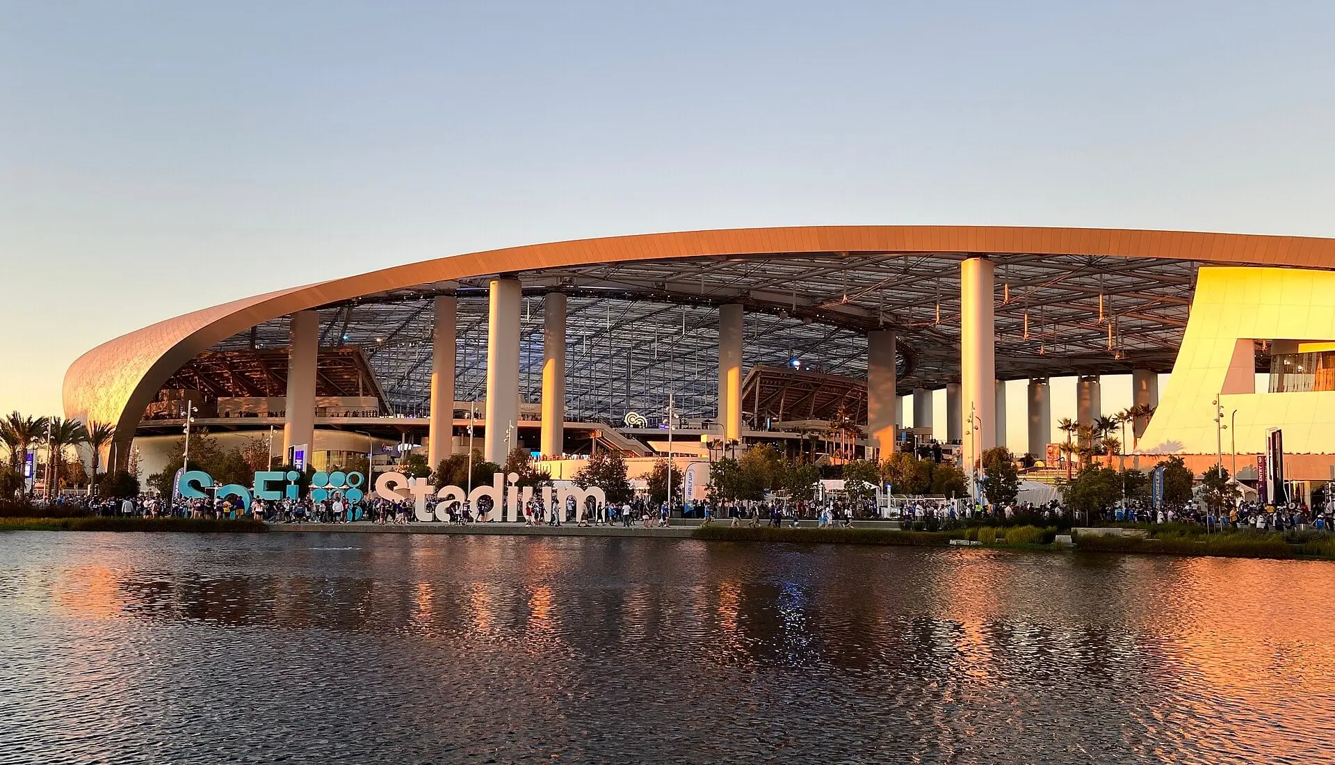 Exterior of SoFi Stadium in Inglewood, California, after a Chargers game in November 2021