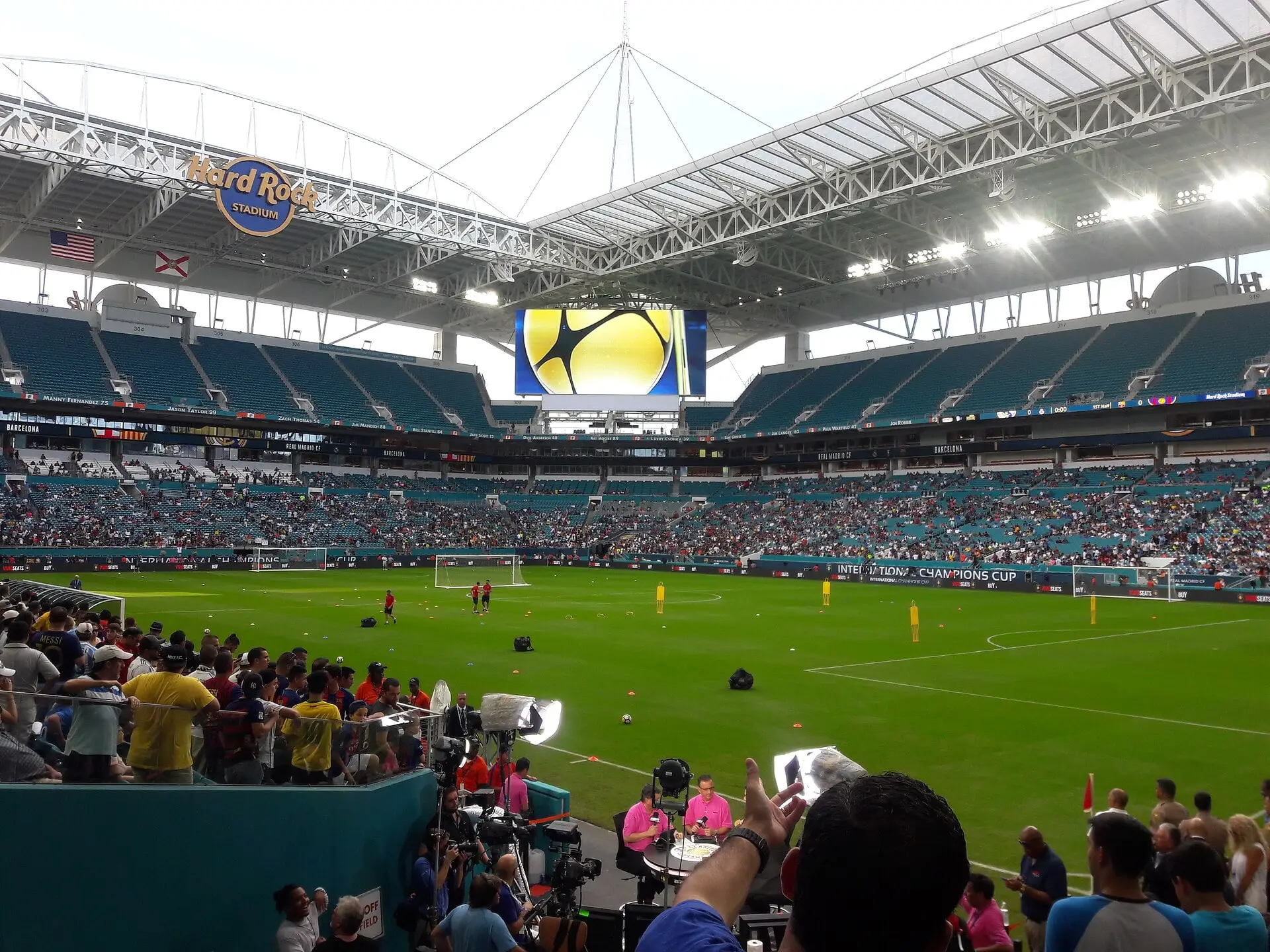 Inside Hard Rock Stadium, looking across the seating bowl in July 2017