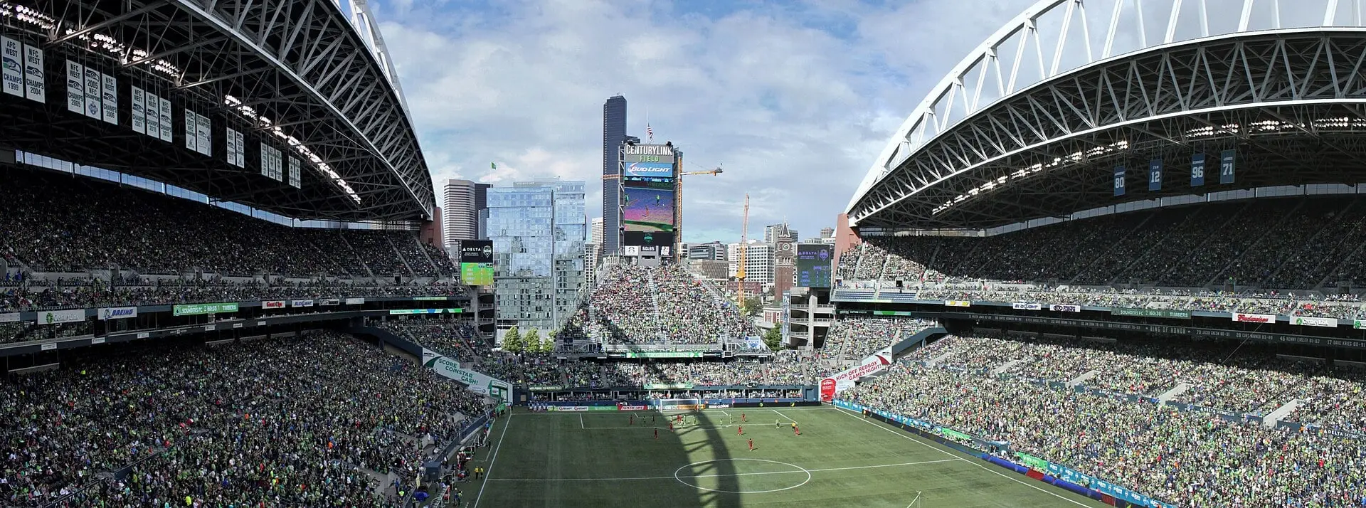 Panorama of the Lumen Field seating bowl taken from upper-level section 324