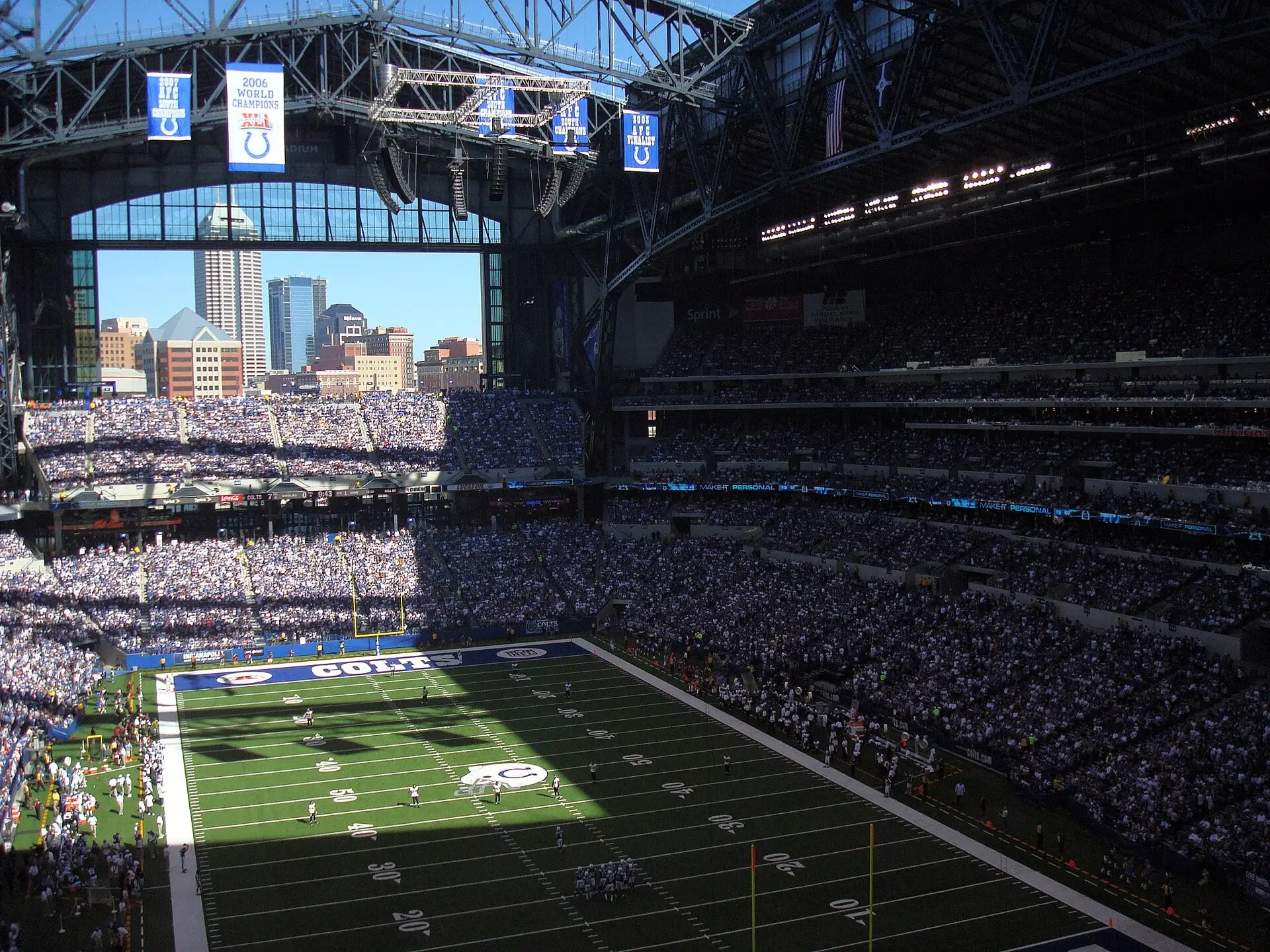 Seating bowl and field at Lucas Oil Stadium looking northeast during a Colts-Ravens game in 2008