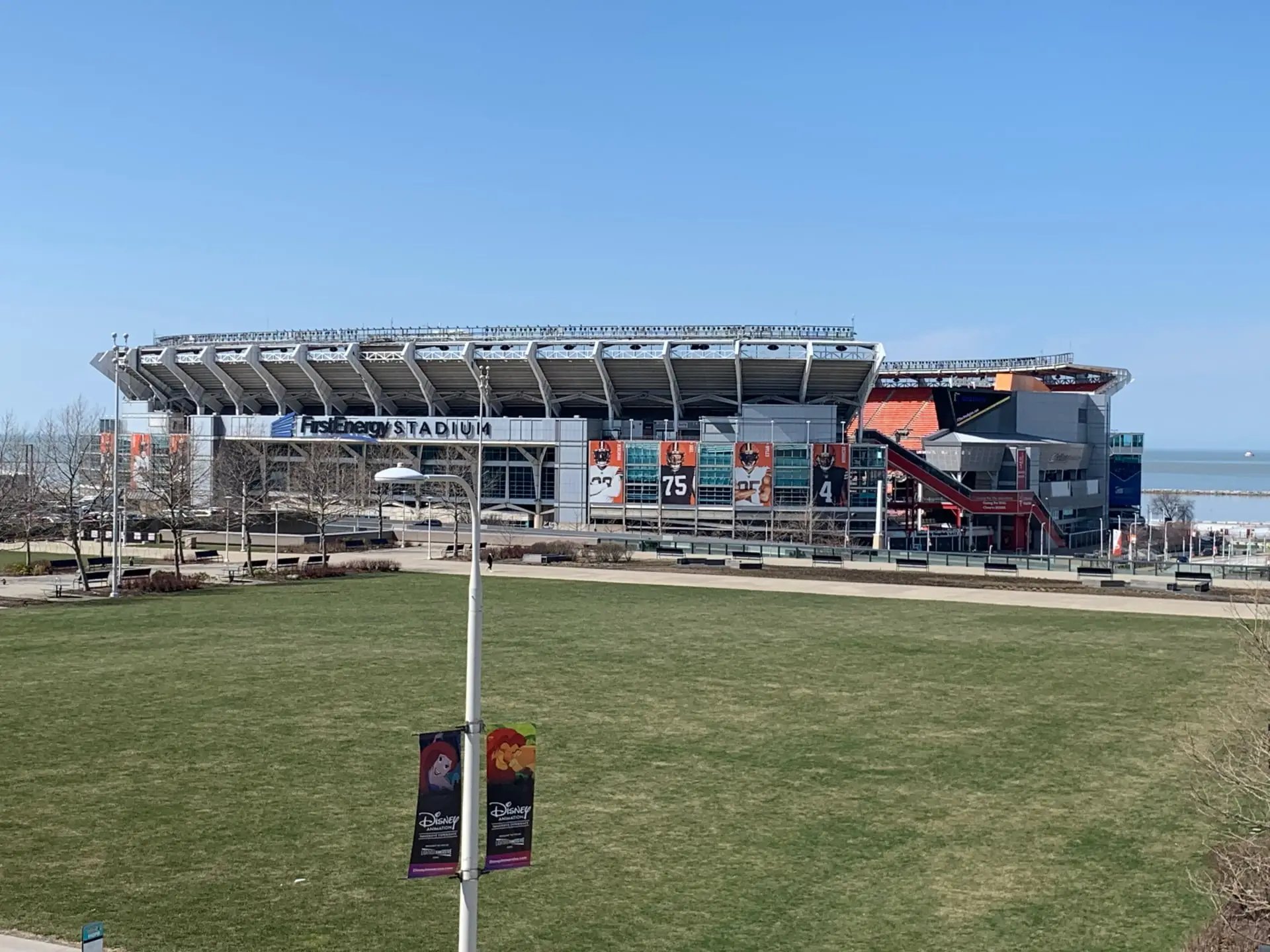 Elevated view of the Browns' stadium from the roof of the convention center in downtown Cleveland