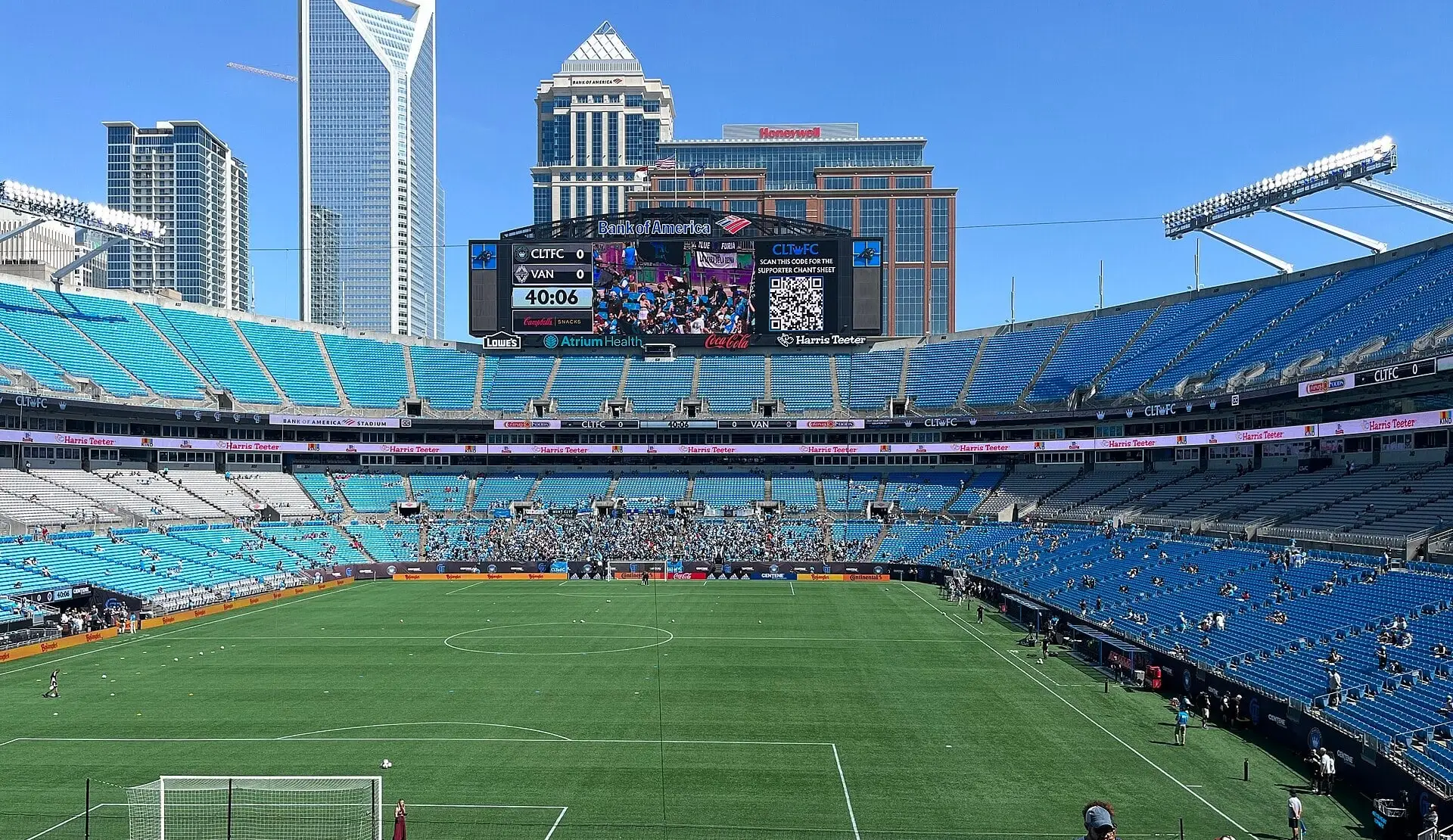 Seating bowl of Bank of America Stadium set up for a Charlotte FC match in 2022