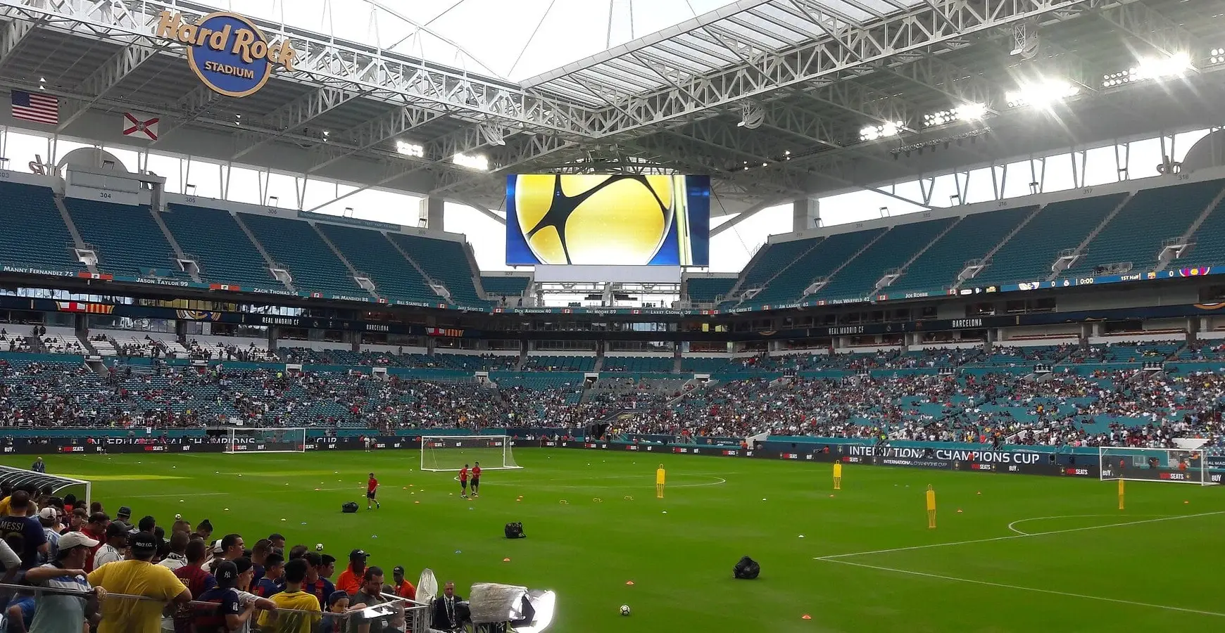 Inside Hard Rock Stadium, looking across the seating bowl in July 2017